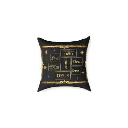 Deus Gold Foil Accent Pillow — Black Square Decorative Throw Pillow by Grace Canvas Shop