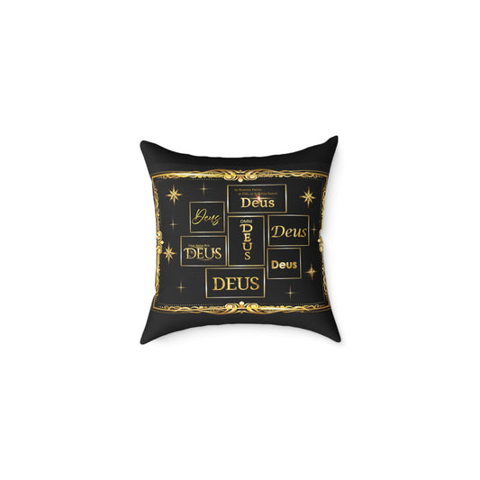 Deus Gold Foil Accent Pillow — Black Square Decorative Throw Pillow by Grace Canvas Shop