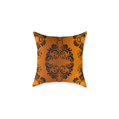 Ornate Baroque Orange Throw Pillow — Decorative Square Accent Cushion