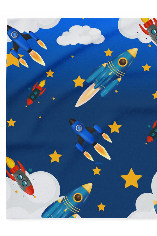 Rocket Ship Fleece Blanket — Kids Space Stars Throw for Nursery & Sleepovers by Grace Canvas Shop