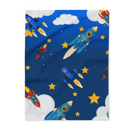 Rocket Ship Fleece Blanket — Kids Space Stars Throw for Nursery & Sleepovers