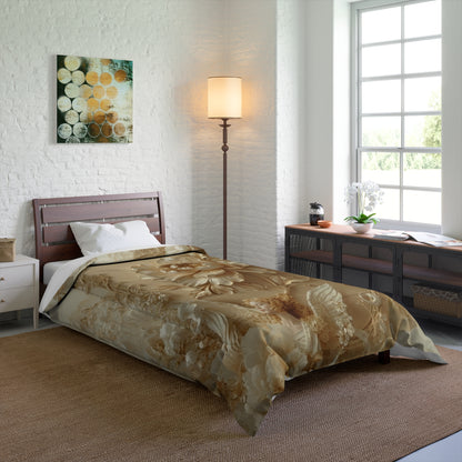 Vintage Baroque Floral Comforter – Elegant Gold Rose Bedding by Printify