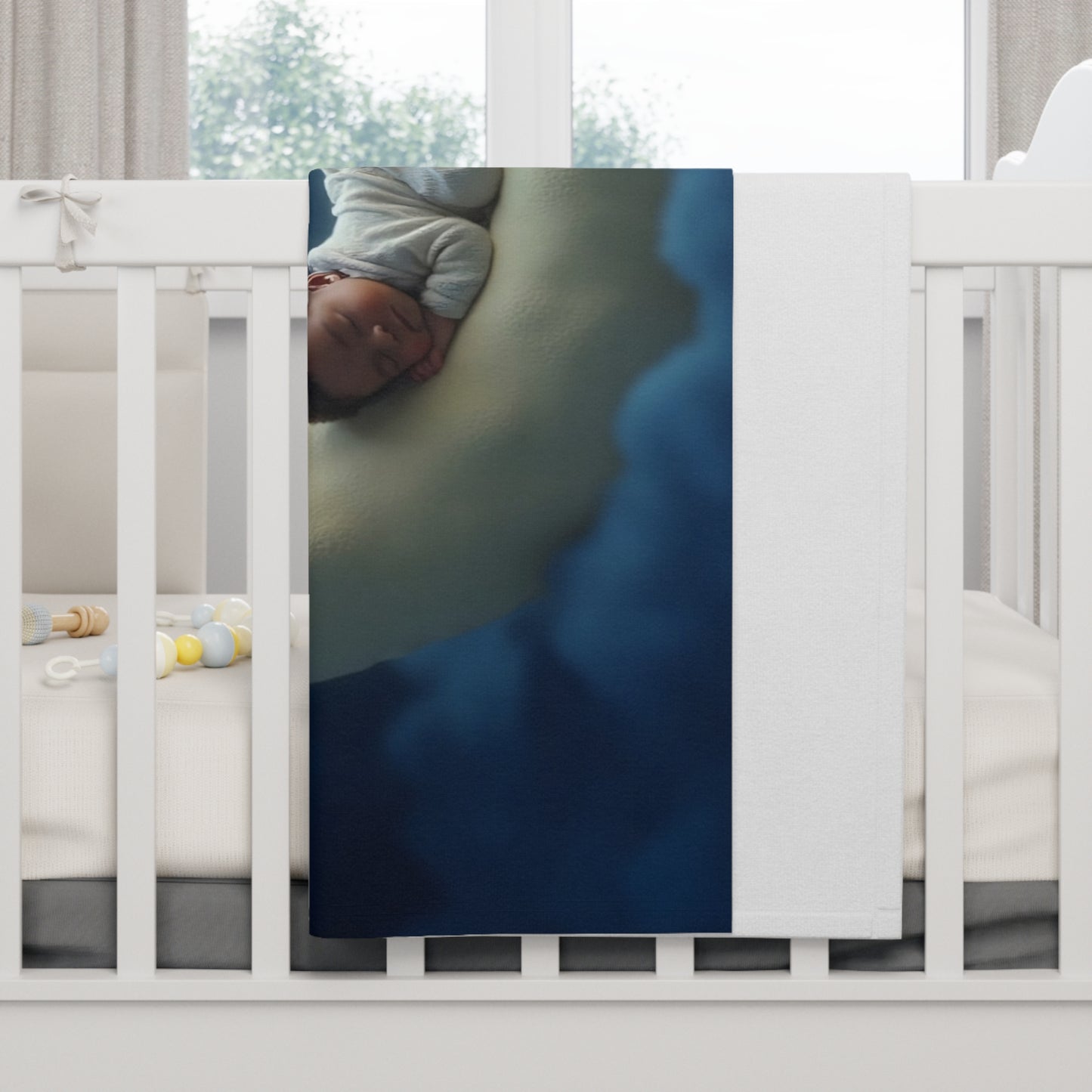 Baby Boy Cute Sleeping Infant on Crescent Moon Fleece Throw by Grace Canvas Shop