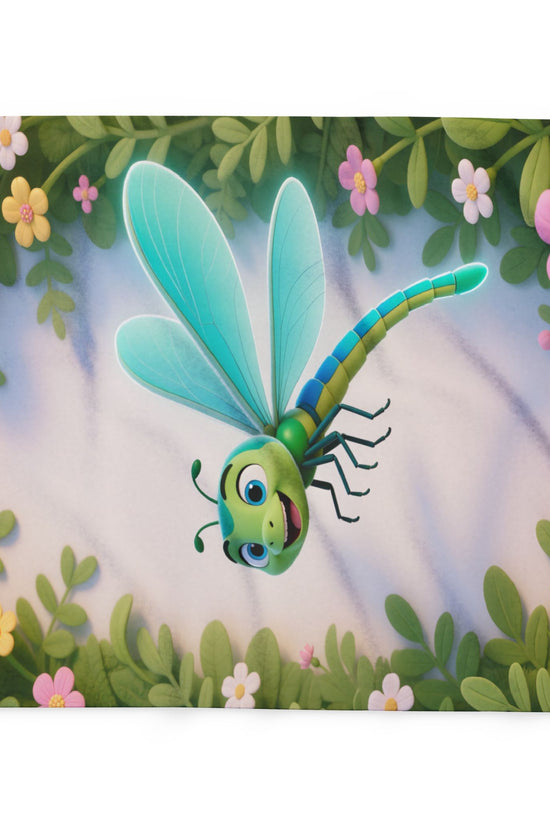 Dragonfly Garden Fleece Blanket — Cute Cartoon Insect Cozy Throw for Kids & Spring Décor by Grace Canvas Shop