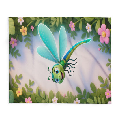 Dragonfly Garden Fleece Blanket — Cute Cartoon Insect Cozy Throw for Kids & Spring Décor by Grace Canvas Shop