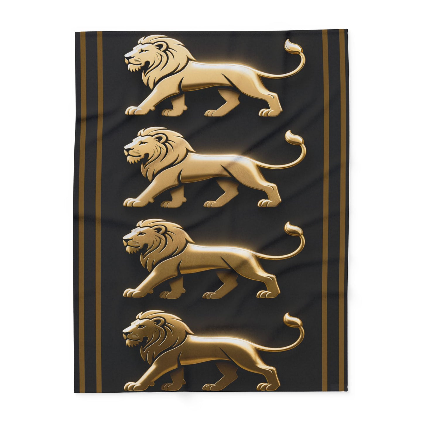 Gold Lion Stripe Fleece Blanket — Regal Black & Gold Cozy Throw