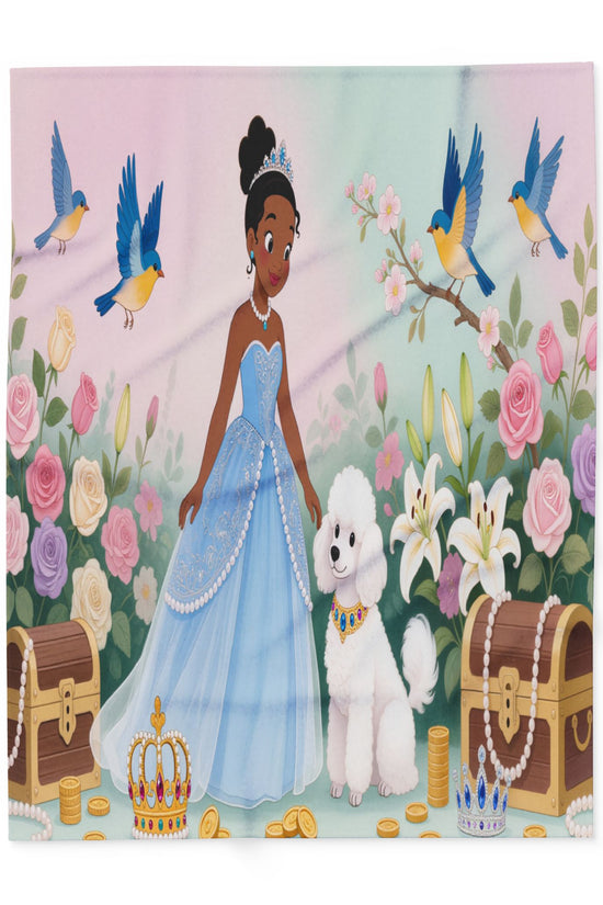 Princess & Poodle Fleece Blanket — Fairy Tale Floral Kids Throw by Grace Canvas Shop