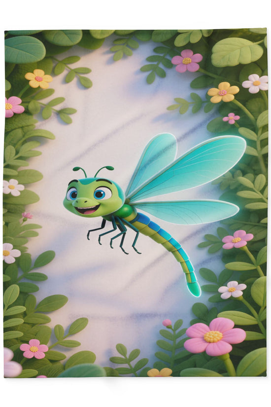 Dragonfly Garden Fleece Blanket — Cute Cartoon Insect Cozy Throw for Kids & Spring Décor by Grace Canvas Shop