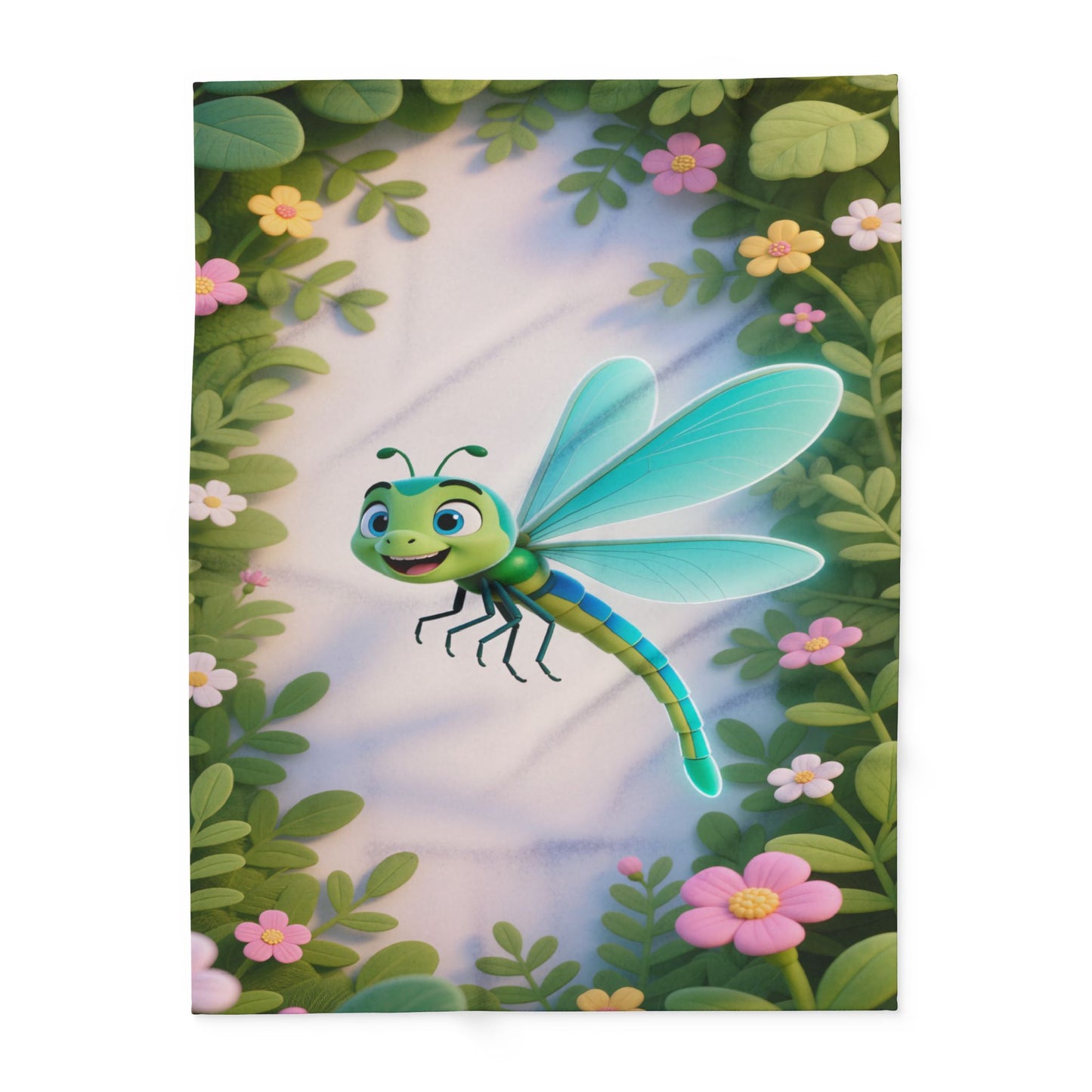 Dragonfly Garden Fleece Blanket — Cute Cartoon Insect Cozy Throw for Kids & Spring Décor by Grace Canvas Shop
