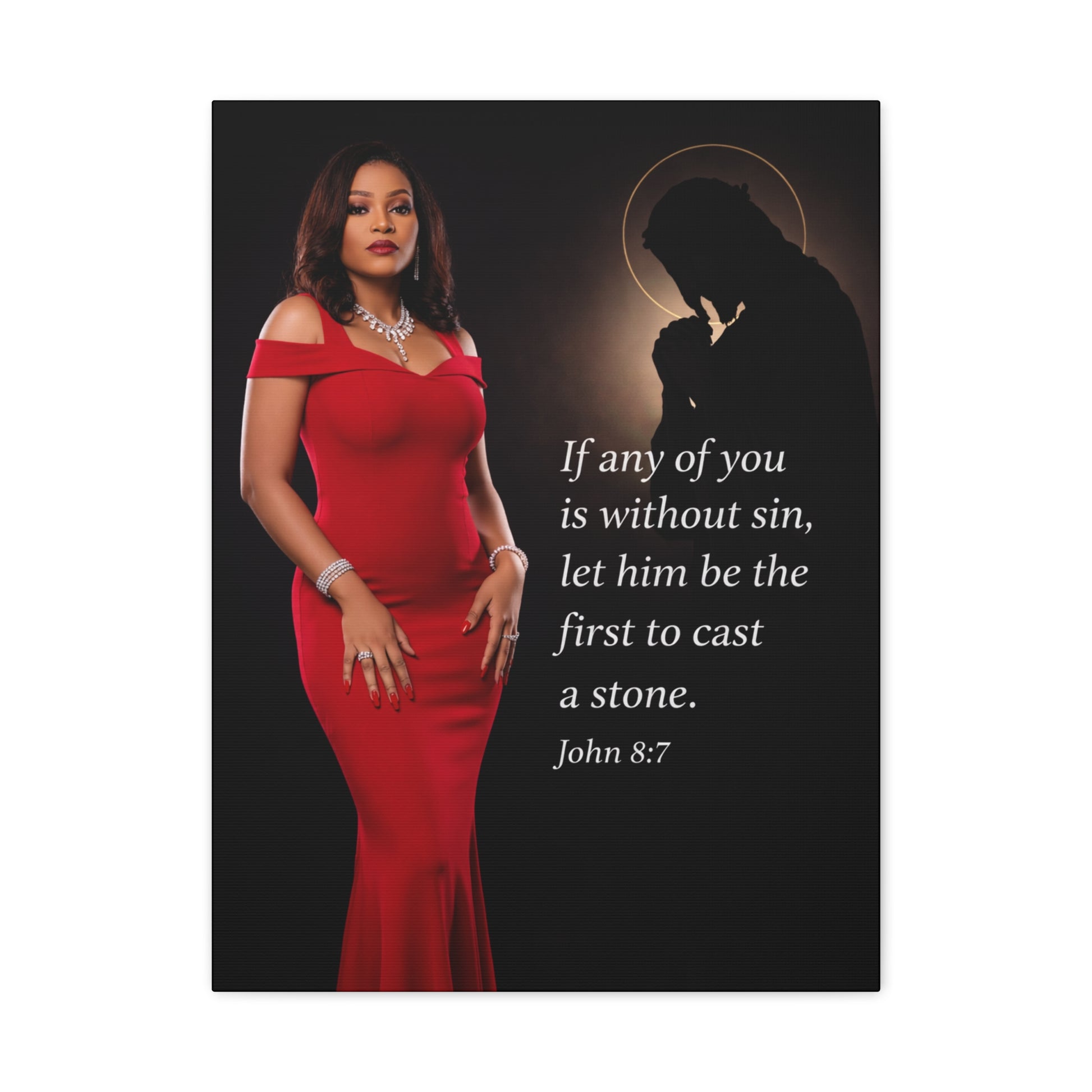 Religious Wall Art Canvas John 8:7 Scripture Print by Grace Canvas Shop