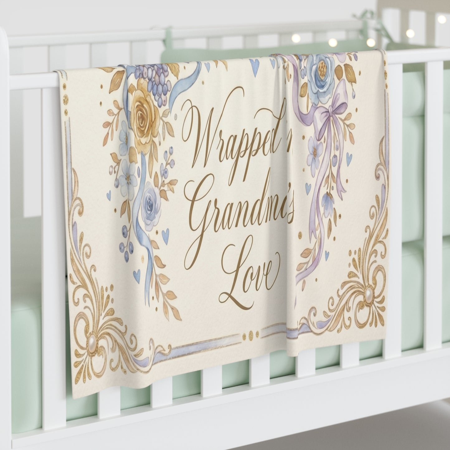 Wrapped in Grandma’s Love Baby Swaddle Blanket — Floral Keepsake Newborn Gift