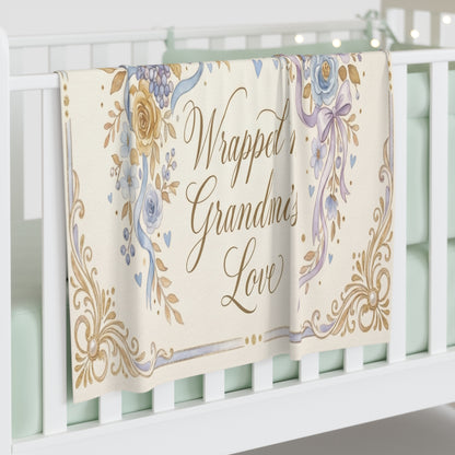 Wrapped in Grandma’s Love Baby Swaddle Blanket — Floral Keepsake Newborn Gift