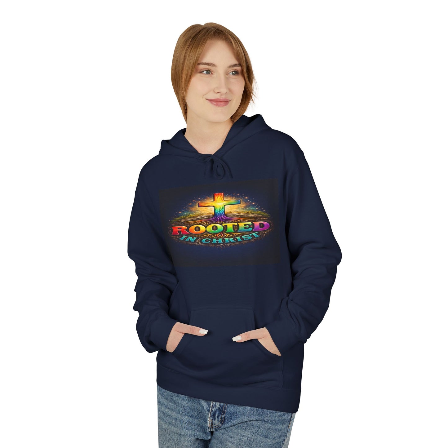 Rooted in Christ Hoodie —Unisex Christian Cross Faith Sweatshirt