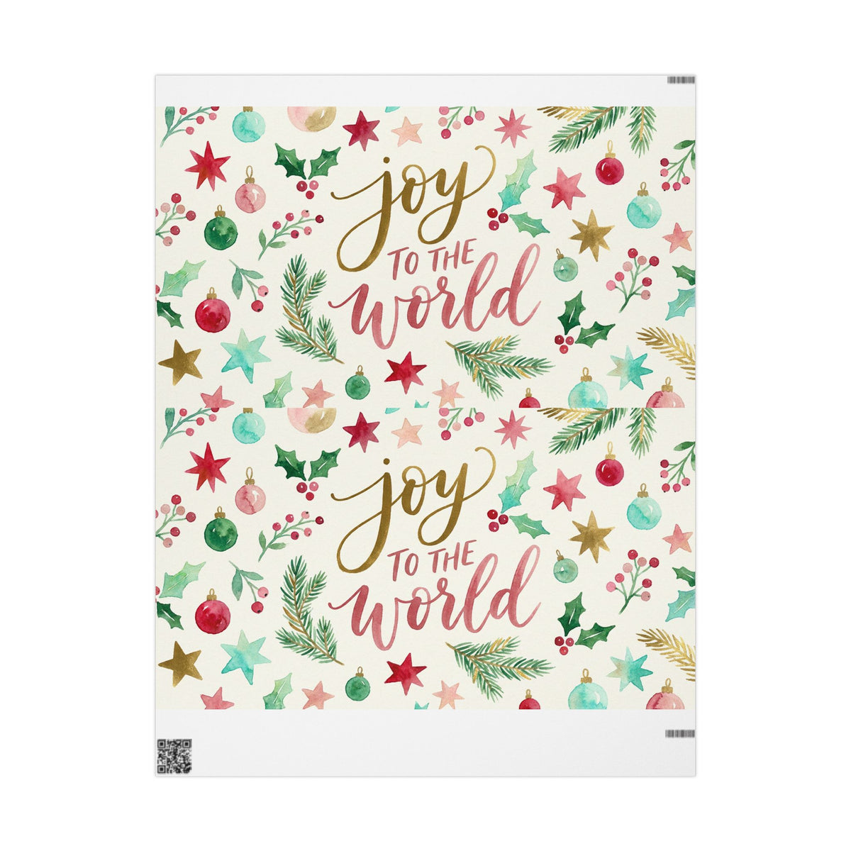 Joy to the World Christmas Wrapping Paper — Festive Watercolor Ornaments & Pine