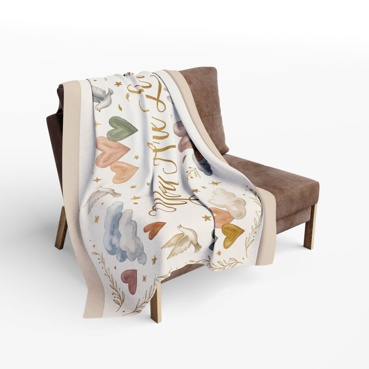 You Are Loved Fleece Blanket — Soft Baby/Nursery Throw with Hearts, Clouds & Doves