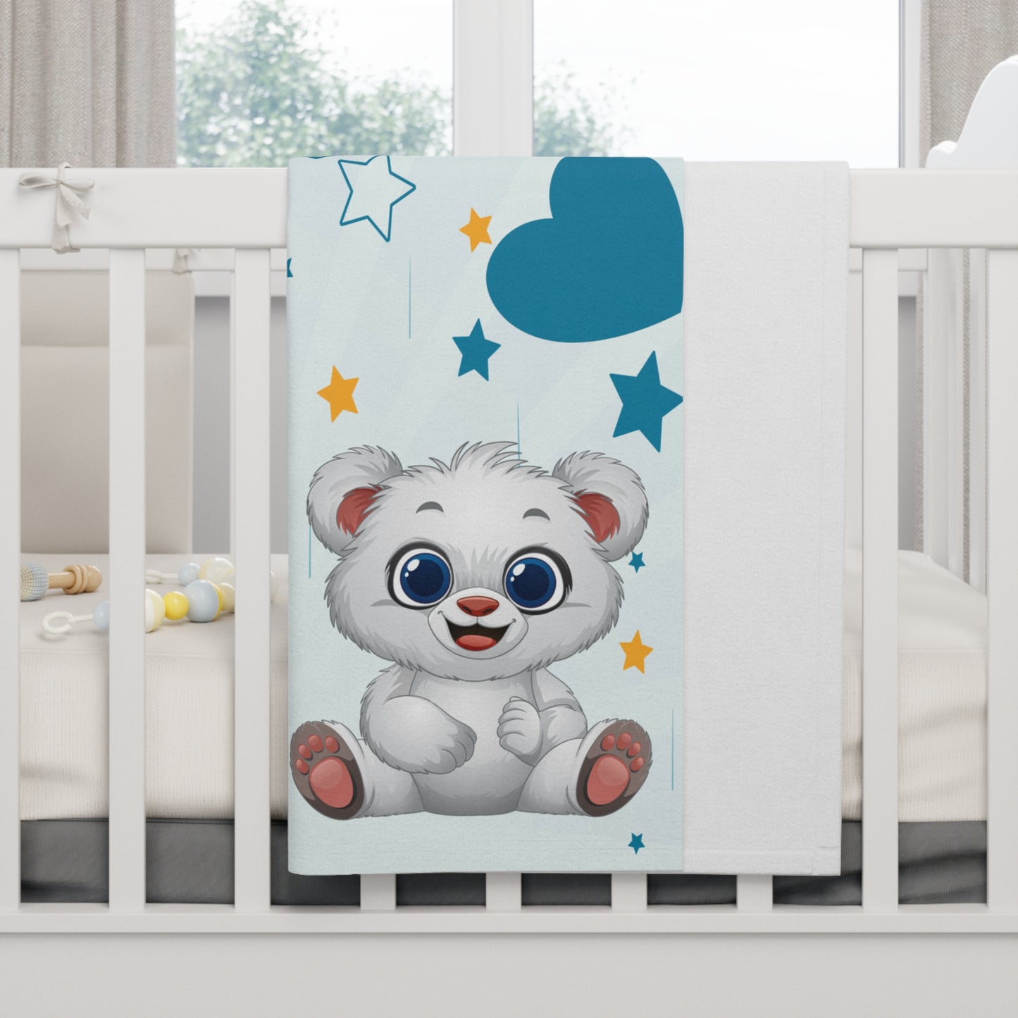Baby Bear Heart Fleece Blanket — Soft Baby Blanket for Nursery & Newborn Gifts