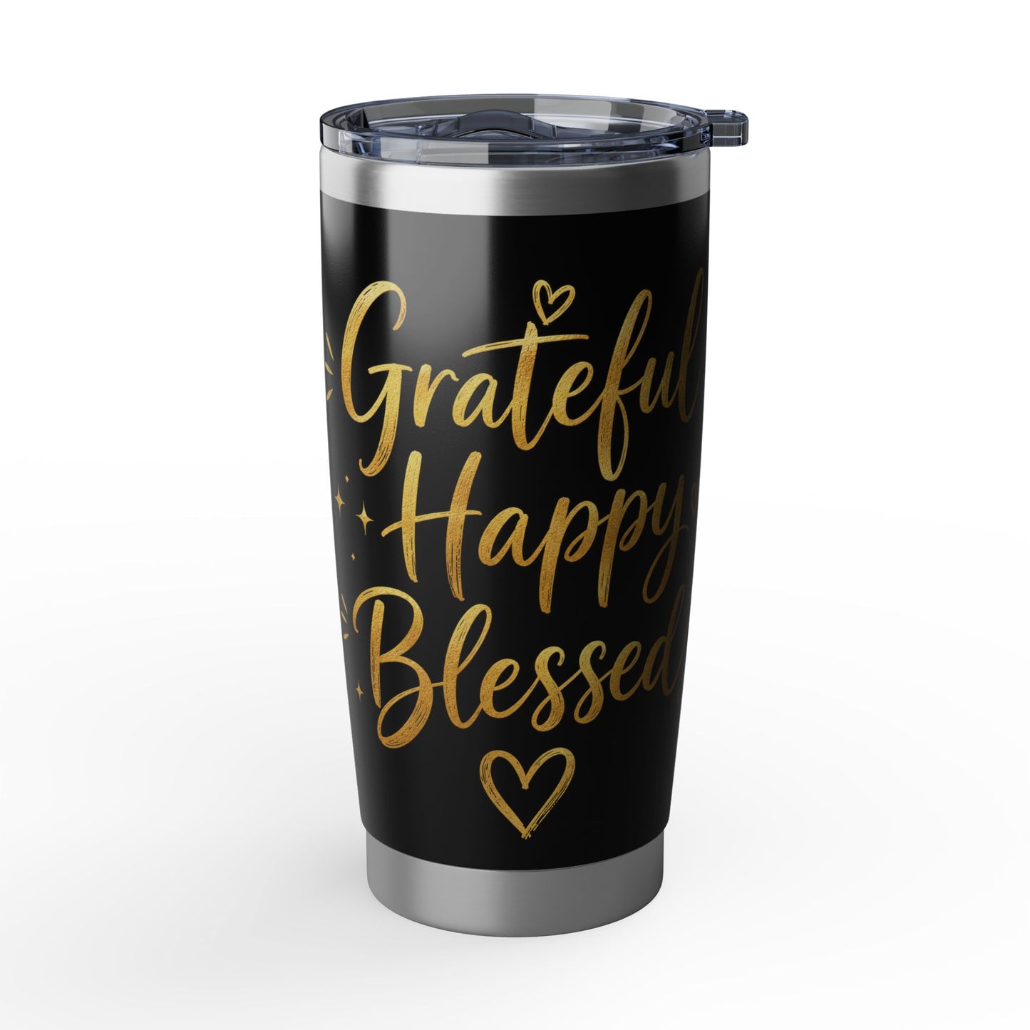 Grateful Happy Blessed (Black & Gold) 20oz Stainless Tumbler