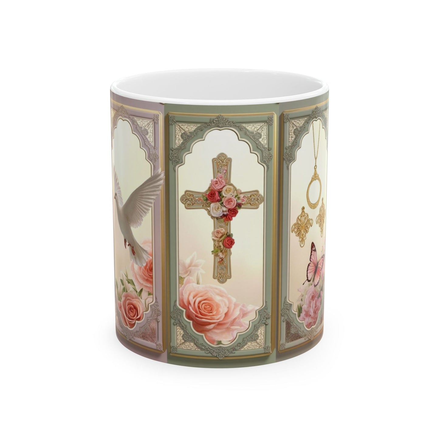 Church Windows Floral Cross Ceramic Mug