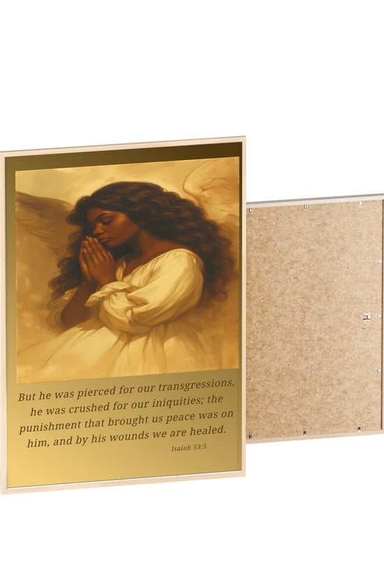 Framed Prayer Angel Poster — Isaiah 53:5 Religious Wall Art