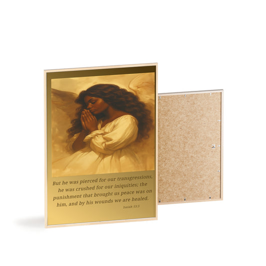 Framed Prayer Angel Poster — Isaiah 53:5 Religious Wall Art
