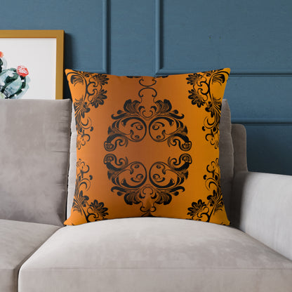 Ornate Baroque Orange Throw Pillow — Decorative Square Accent Cushion