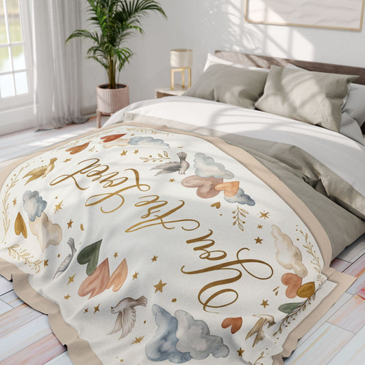 You Are Loved Fleece Blanket — Soft Baby/Nursery Throw with Hearts, Clouds & Doves