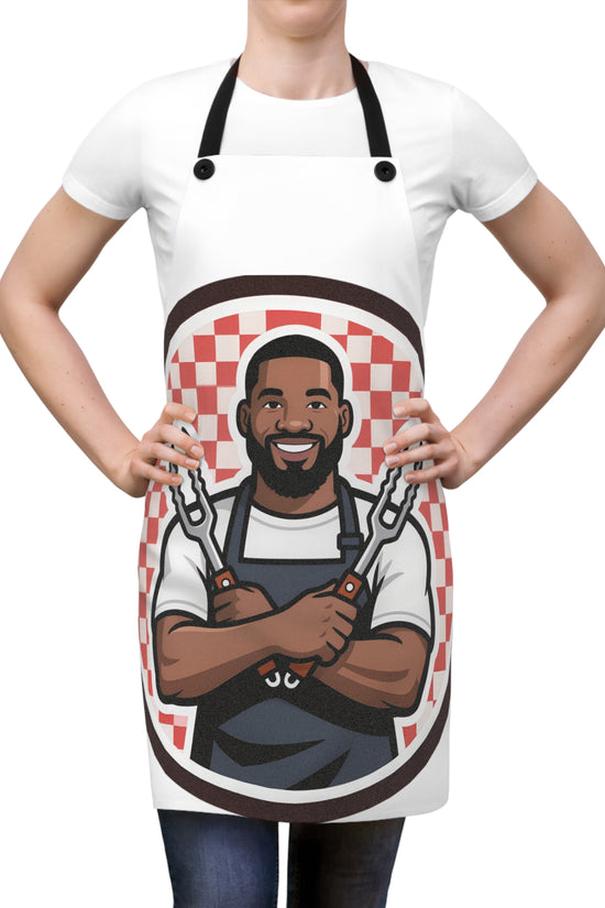 Barbecue Chef Apron — Smiling Grillmaster with Tongs