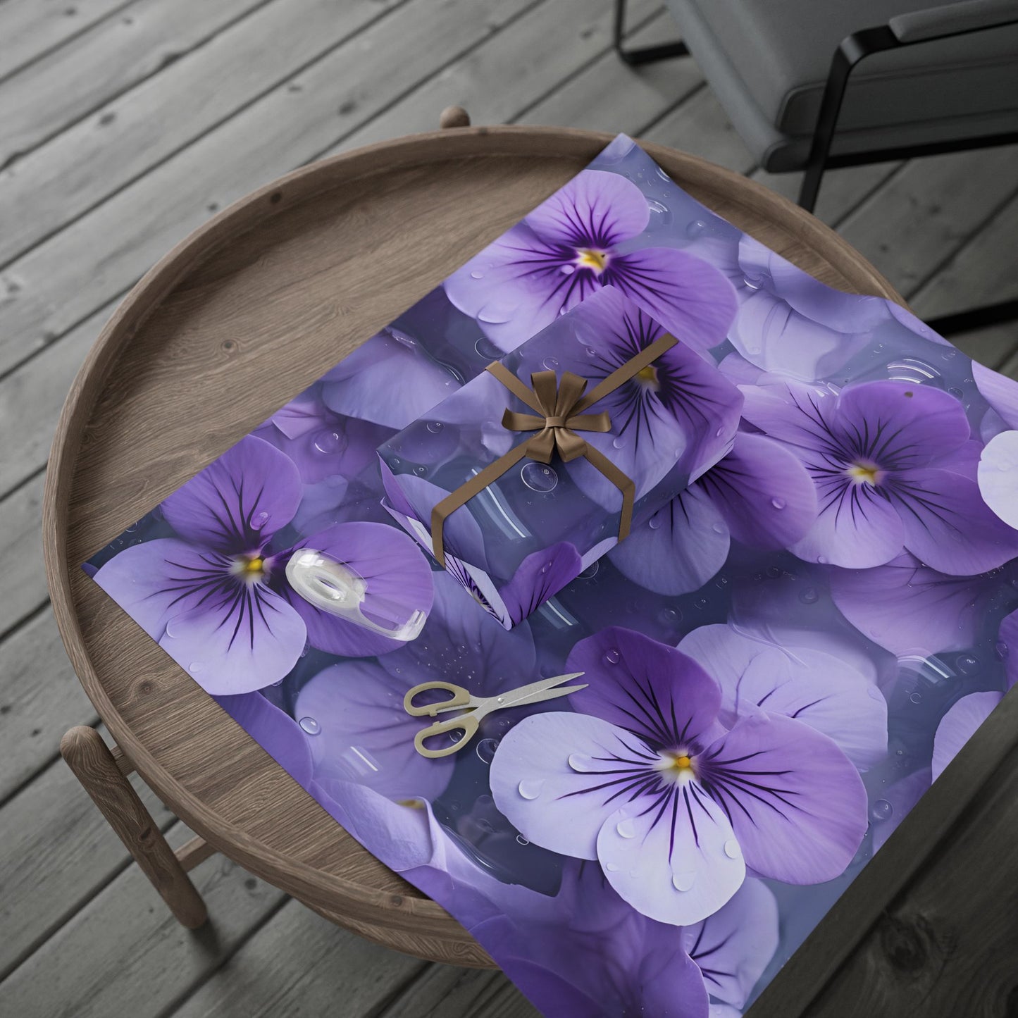 Floral Violet Pansy Wrapping Paper Roll — Purple Pansy Gift Wrap for Mother’s Day & Birthdays