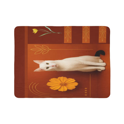 Autumn Cat Sherpa Blanket — Cozy Fall Floral Throw