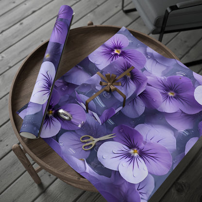 Floral Violet Pansy Wrapping Paper Roll — Purple Pansy Gift Wrap for Mother’s Day & Birthdays
