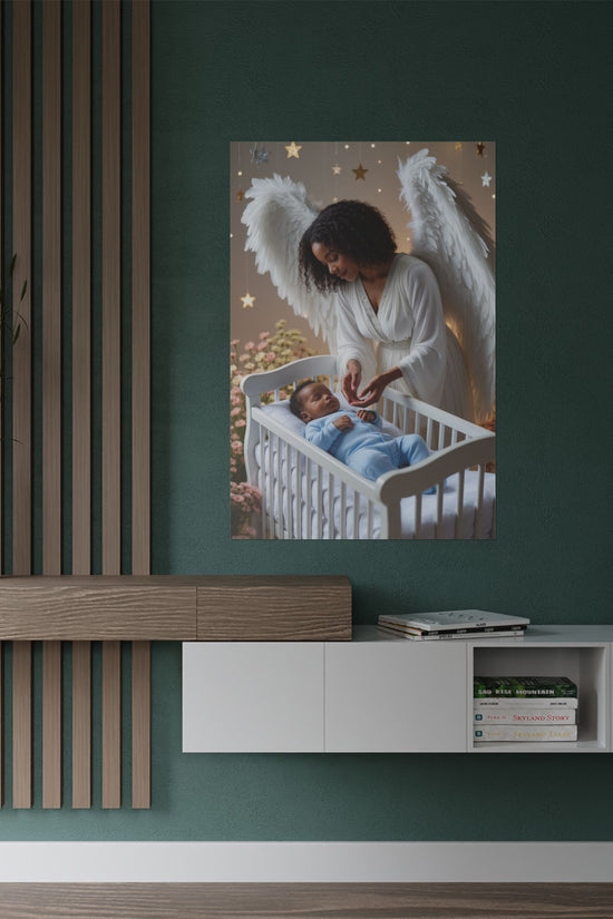 Angel Nursery Satin Poster 2 — Guardian Angel Crib Wall Art (300gsm) by Grace Canvas Shop