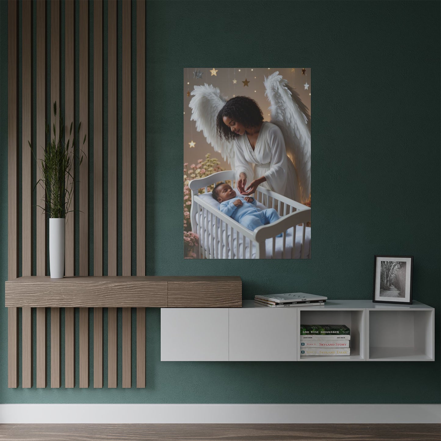 Angel Nursery Satin Poster 2 — Guardian Angel Crib Wall Art (300gsm) by Grace Canvas Shop