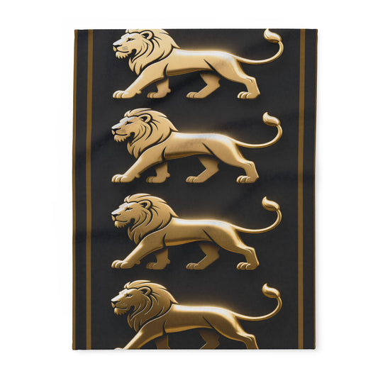 Gold Lion Stripe Fleece Blanket — Regal Black & Gold Cozy Throw