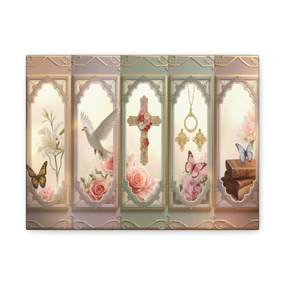 Church Windows Religious Floral Panel Canvas by Grace Canvas Shop