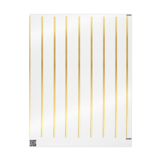 Gold Stripe Wrapping Paper Roll — Elegant White & Metallic Gift Wrap for Weddings, Holidays, and Special Occasions