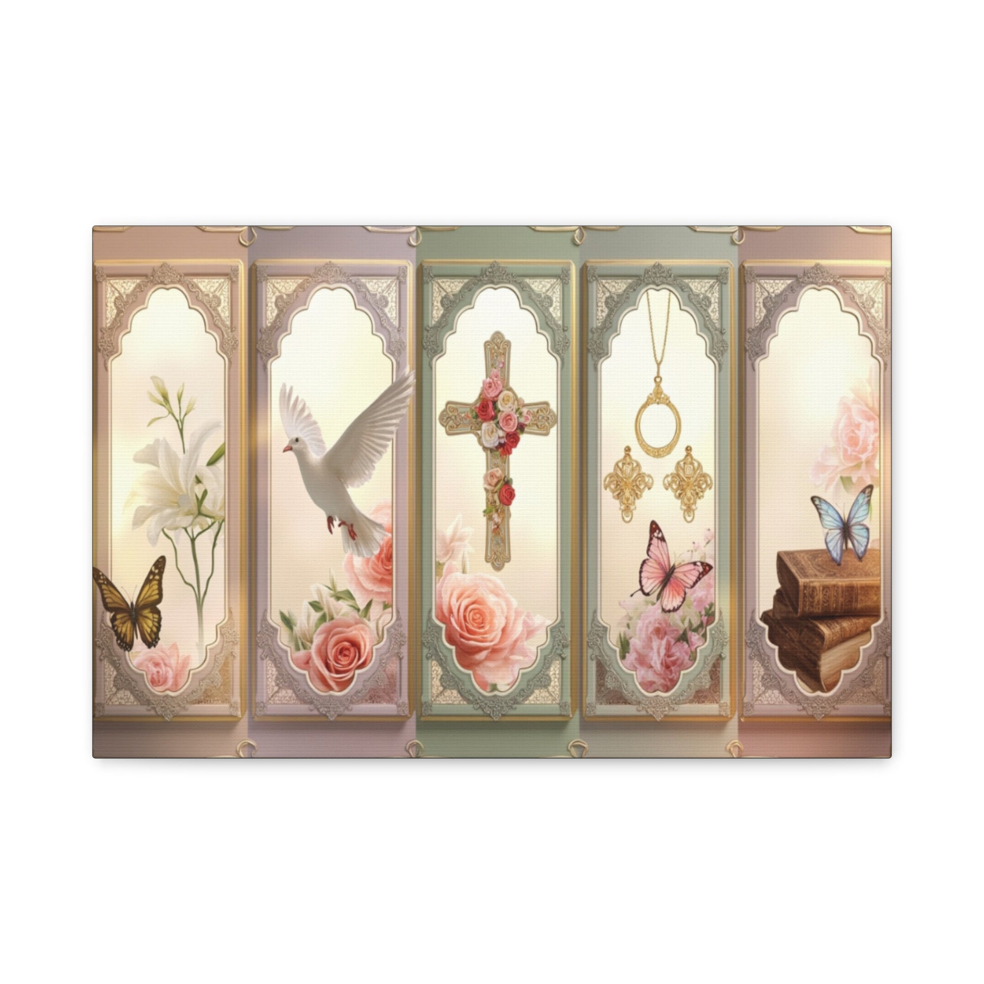 Church Windows Religious Floral Panel Canvas by Grace Canvas Shop