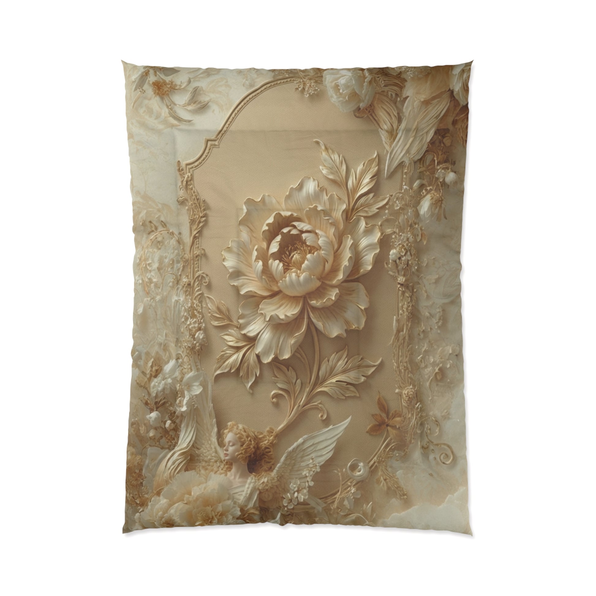 Vintage Baroque Floral Comforter – Elegant Gold Rose Bedding by Printify