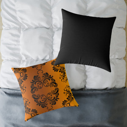 Ornate Baroque Orange Throw Pillow — Decorative Square Accent Cushion
