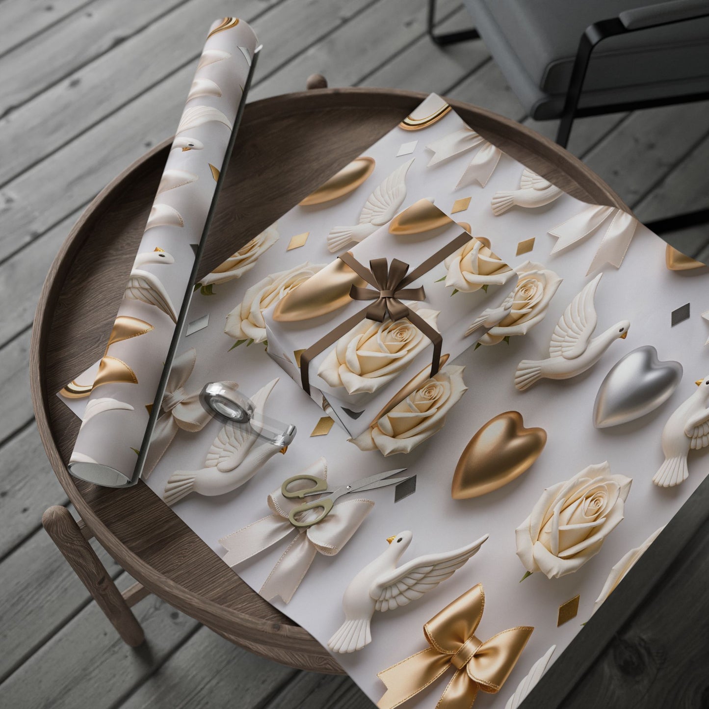 Elegant Gold & Cream Hearts Wrapping Paper Roll