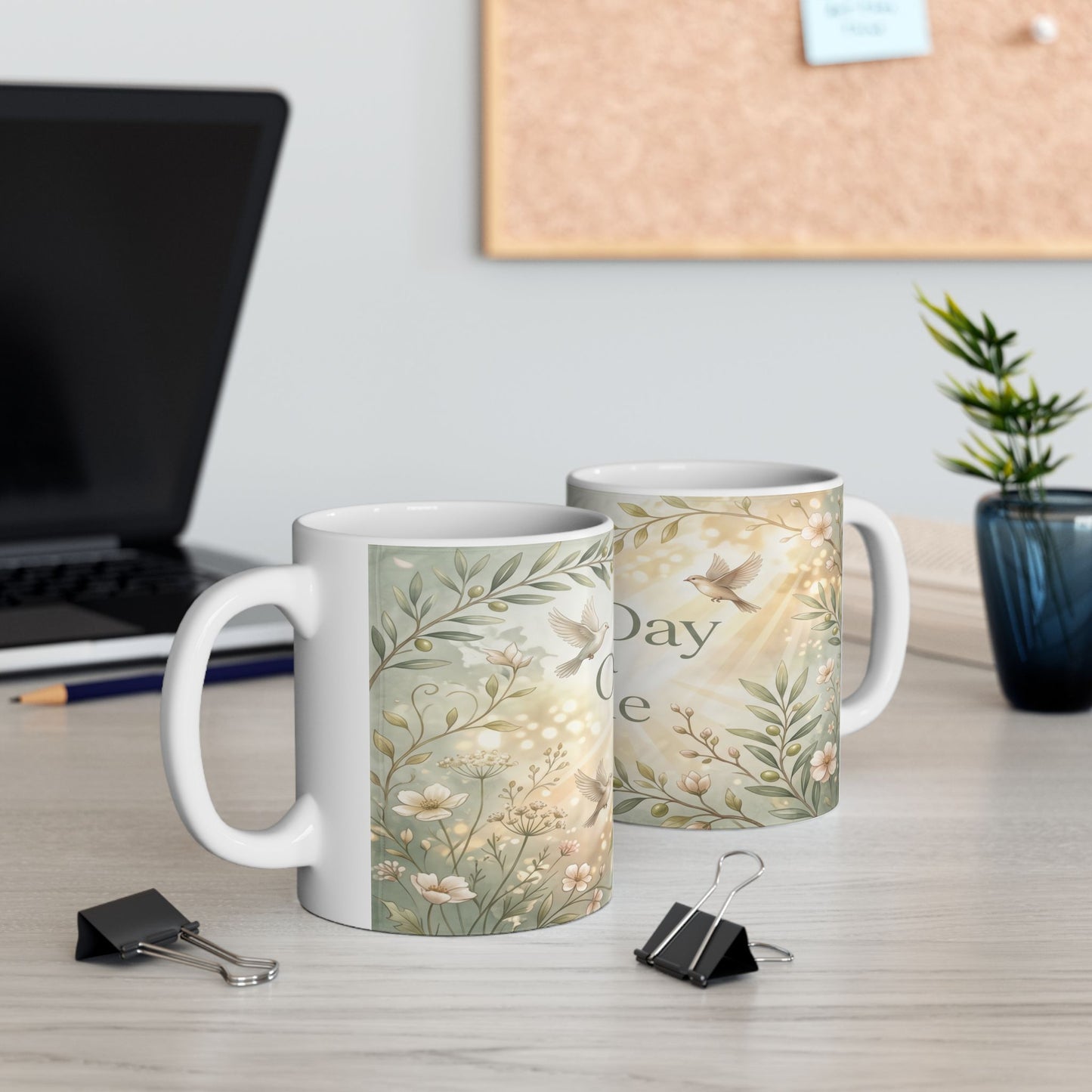 One Day at a Time Ceramic Mug — Inspirational Floral Coffee Cup (11oz, 15oz)