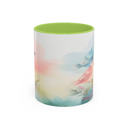 Pastel Bird Coffee Mug — Floral Accent Ceramic Mug (11/15 oz)
