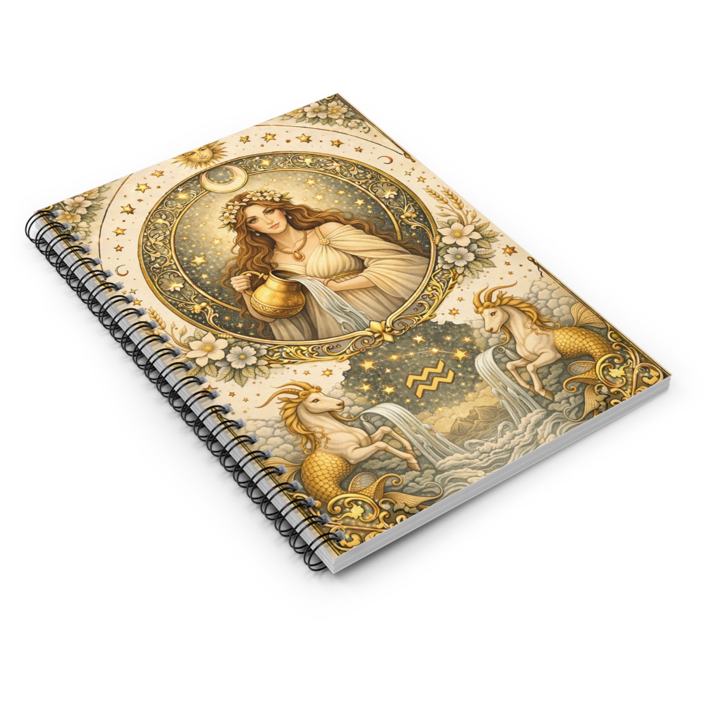 Celestial Aquarius Zodiac Spiral Notebook (Ruled)