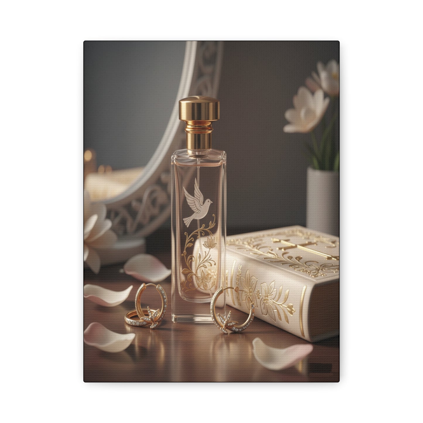 Vanity Perfume Bottle Canvas - Romantic Still Life Matte Wall Art by Grace Canvas Shop