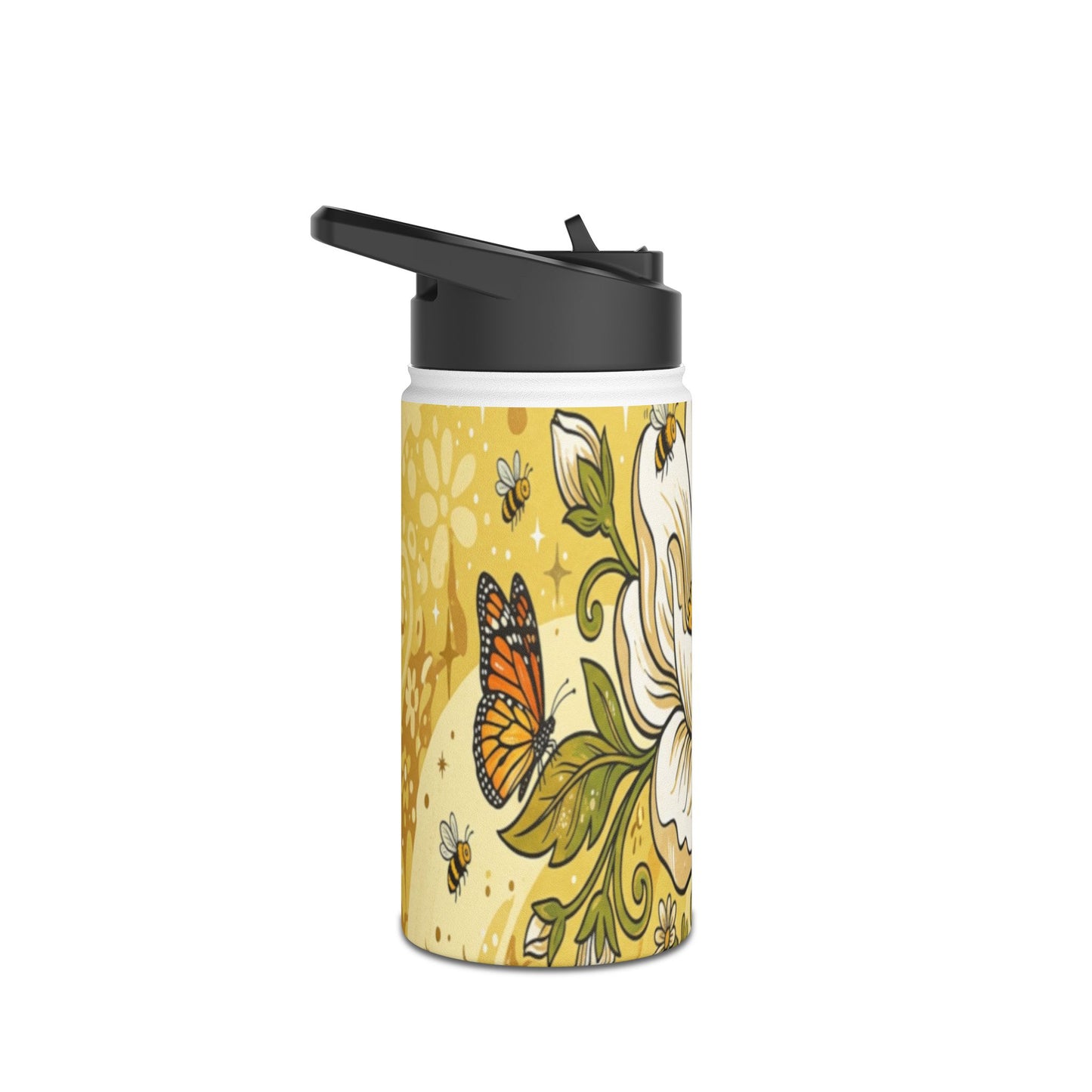 Floral Stainless Steel Water Bottle — Yellow Vintage Magnolia Design