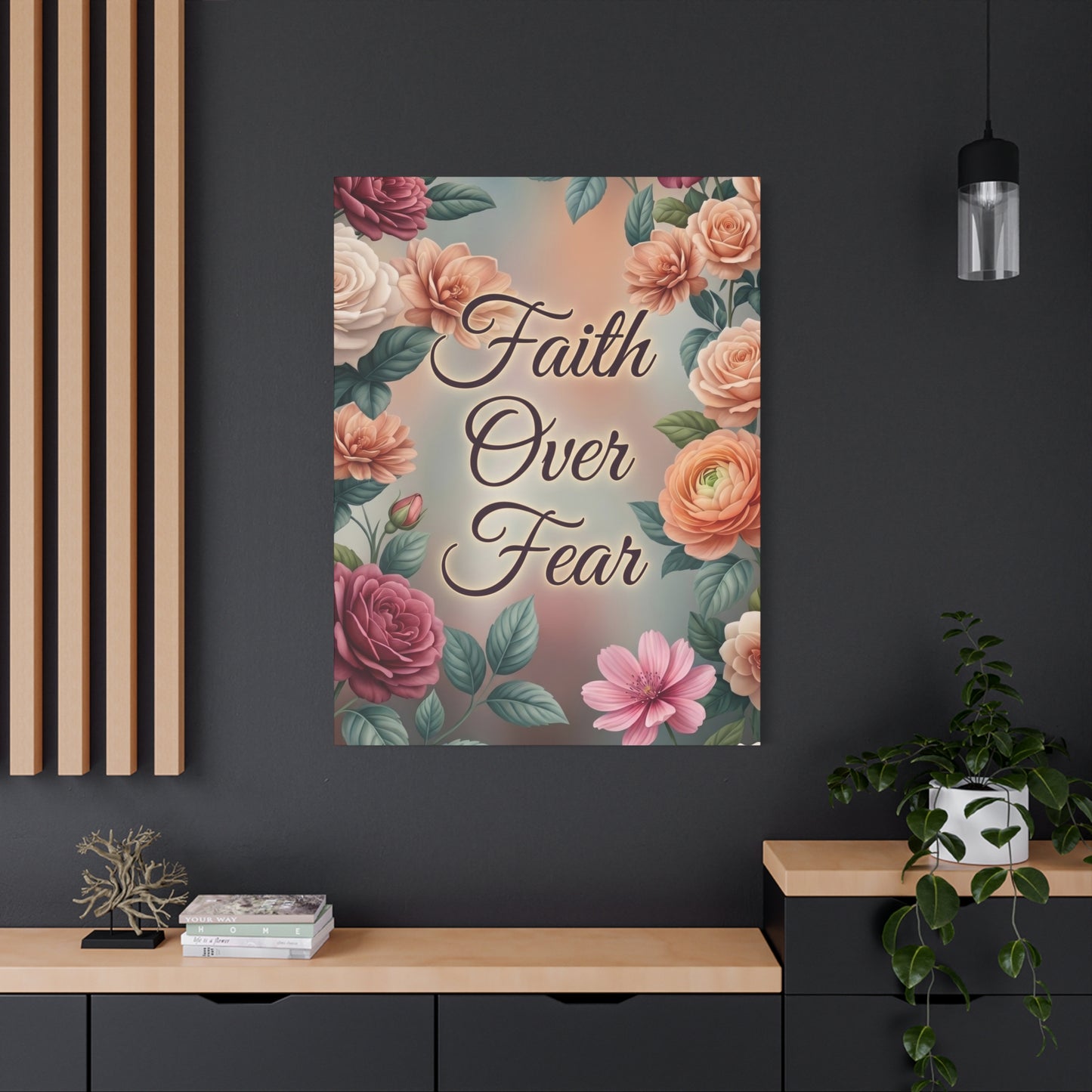 Faith Over Fear Floral Canvas Wall Art
