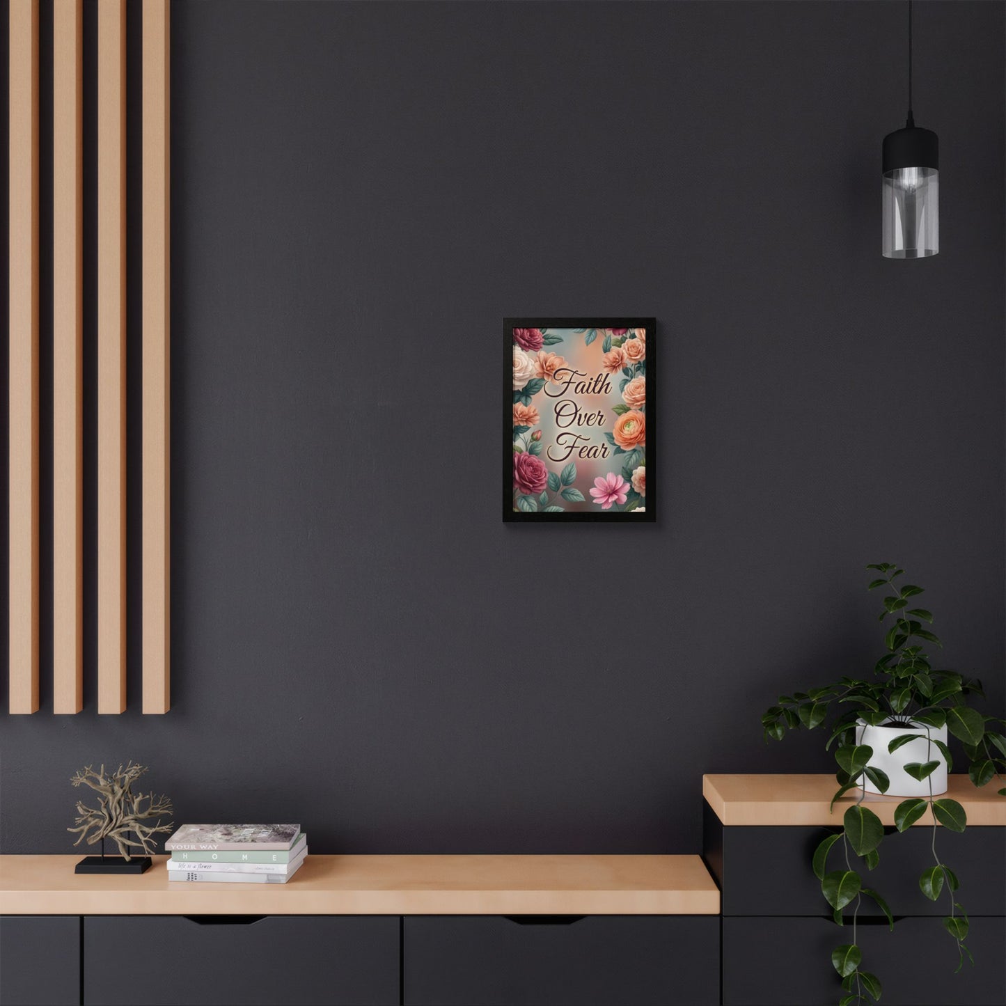 Faith Over Fear Framed Poster = Floral Inspirational Wall Art
