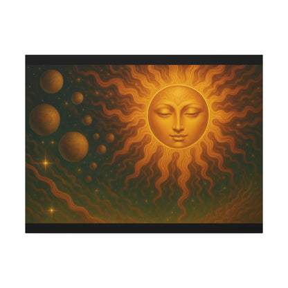 Mystical Sun Wall Canvas - Golden Celestial Art Stretched Canvas by Grace Canvas.shop