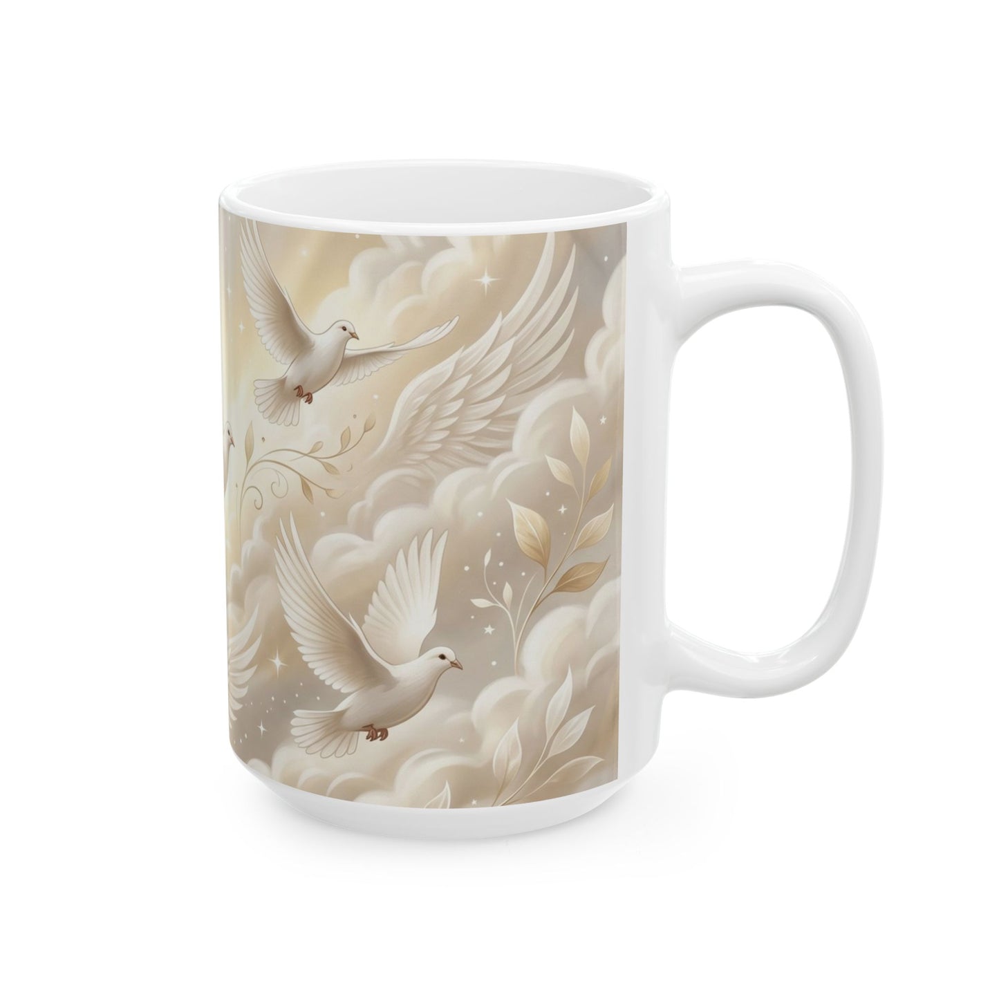 Doves White Ceramic Coffee Mug  (11oz & 15oz)
