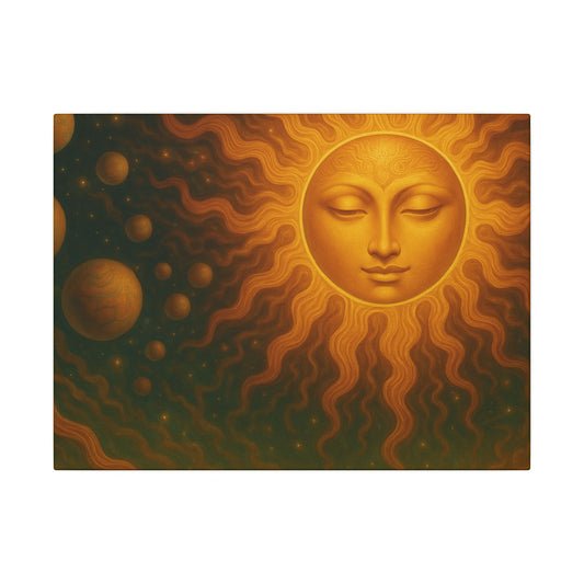 Golden Sun Face Canvas Art — Mystical Solar Wall Decor by Grace Canvas Shop