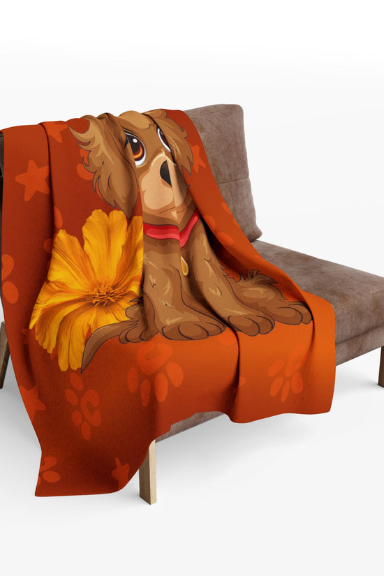 Cute Puppy Fleece Blanket — Adorable Brown Dog with Flower Throw by Grace Canvas Shop